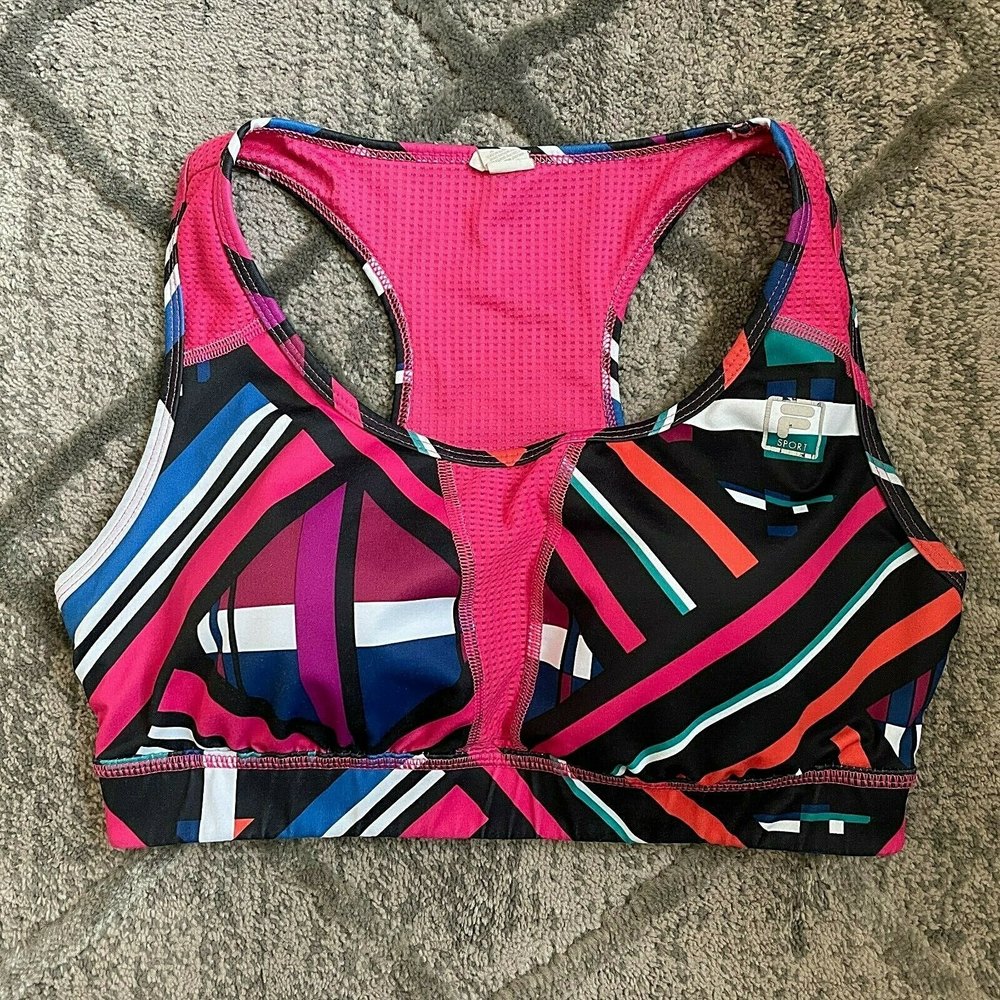 Fila Womens Sport Performance Running Sports Bra Sz Large L Multicolor Racerback